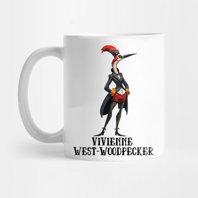 Woodpecker Vivienne West-Woodpecker Funny Animal Fashion Designer Anthropomorphic Gift For Bird Lover by DeanWardDesigns